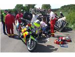 Maďarskí motocykloví záchranári pri zásahu